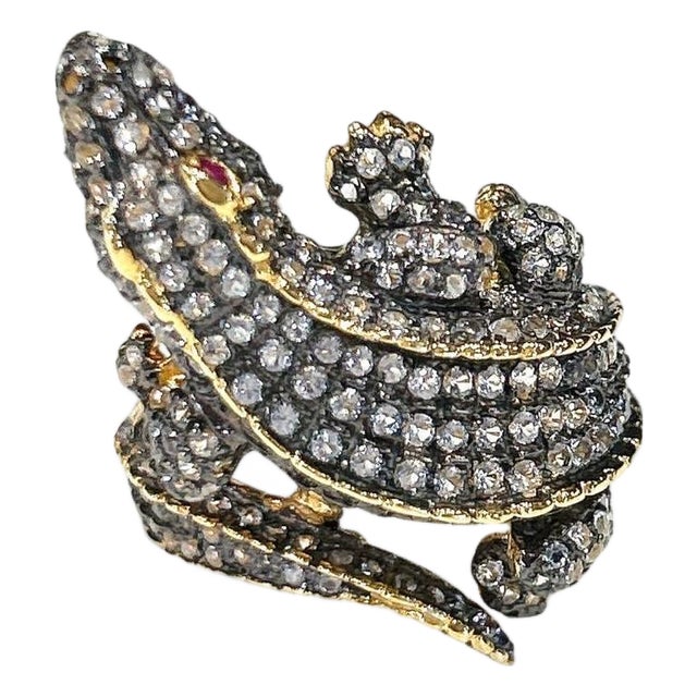 Bochic "Orient" Vintage Neoclassical Crocodile Topaz Ring 18K Gold & Silver For Sale
