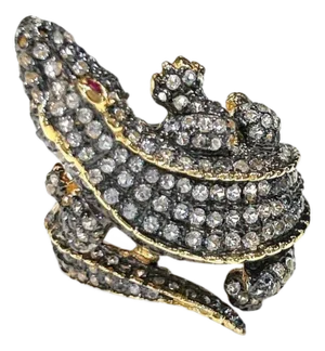 Bochic "Orient" Vintage Neoclassical Crocodile Topaz Ring 18K Gold & Silver