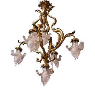 Art Nouveau Bronze Chandelier with Irises, France, 1900 For Sale