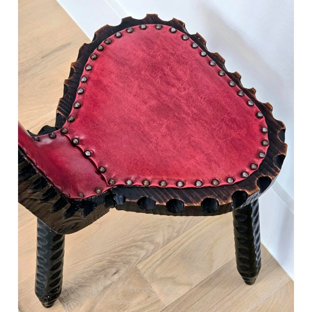 Vintage Spanish Brutalist Tripod Chair With Red Leather Upholstery For Sale - Image 9 of 14