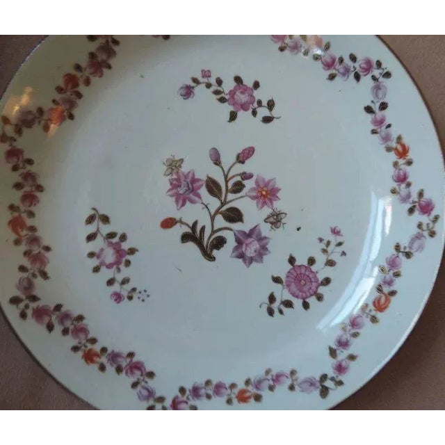 18th Century 18th Century Chinese Export Porcelain Famille Rose Palette Low Bowl or Cake Plate For Sale - Image 5 of 11