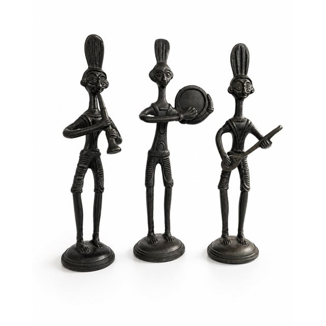 Vintage African Tribal Musician Figurines Cast Iron Metal Sculptures Set of 3 For Sale In Los Angeles - Image 6 of 7