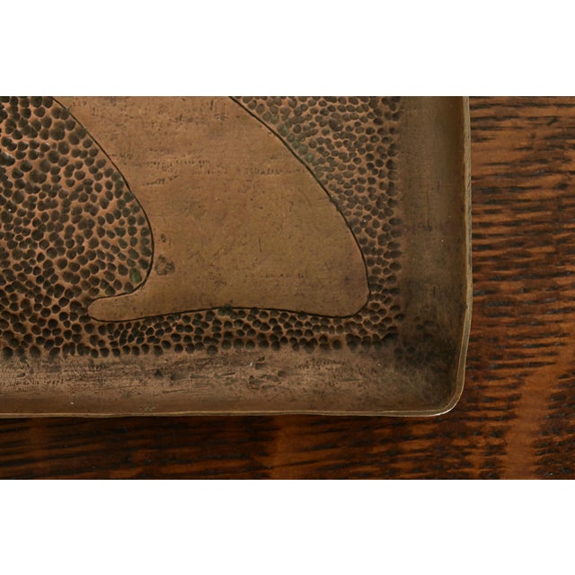 Copper Roycroft Style Arts & Crafts Repousse Hammered Copper Serving Tray With Tulip Motif, Circa 1910 For Sale - Image 8 of 11