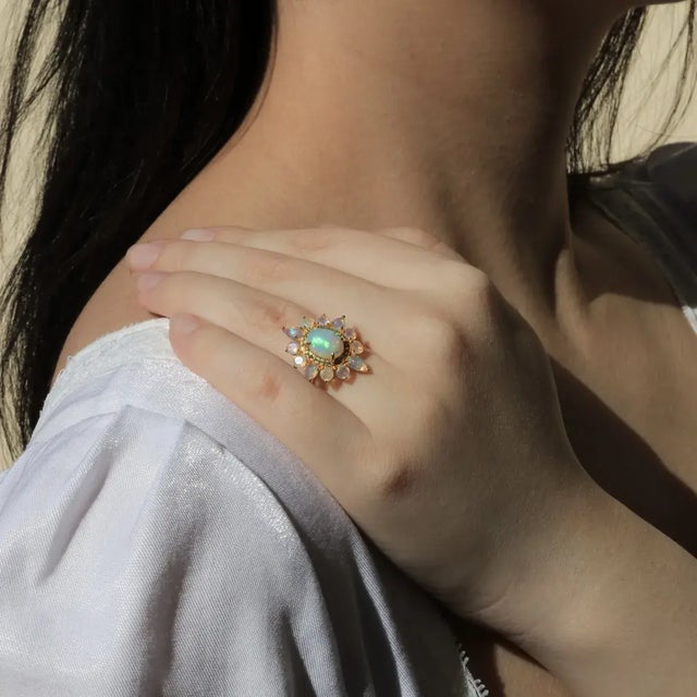 Kai Opal Tsavorite Cocktail Ring in 14k Solid Gold, size 9 For Sale - Image 9 of 12