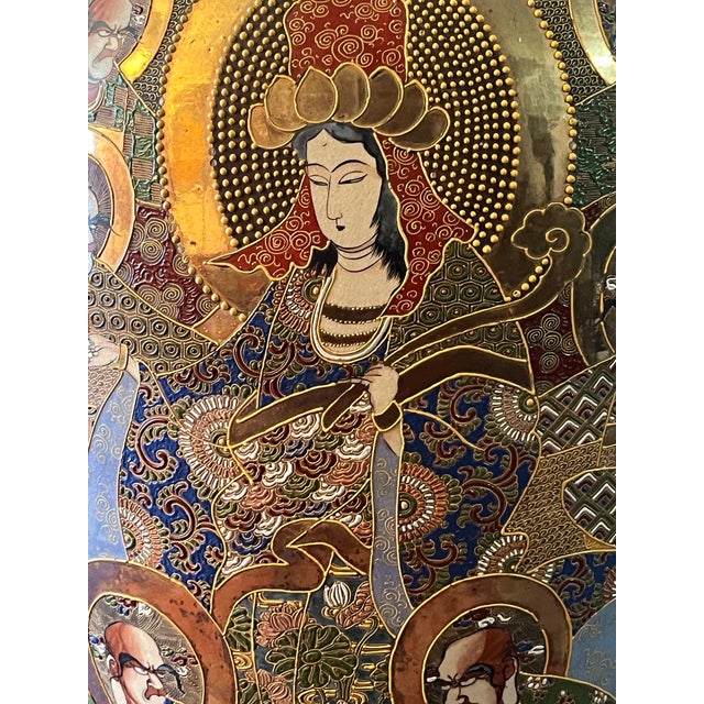 1940s Large 44 Inch High Quality Japanese Satsuma Earthenware Decorative Floor Vase For Sale - Image 5 of 12