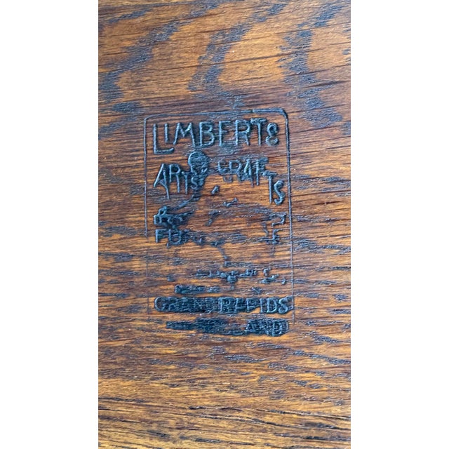 Chestnut 1910s Limbert Mission Oak Oval Library Table With Cut Outs Arts & Crafts For Sale - Image 8 of 12