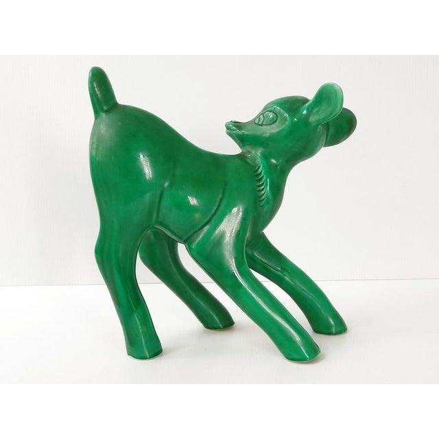 Large Green Ceramic Fawn Bambi, 1960s For Sale - Image 6 of 8