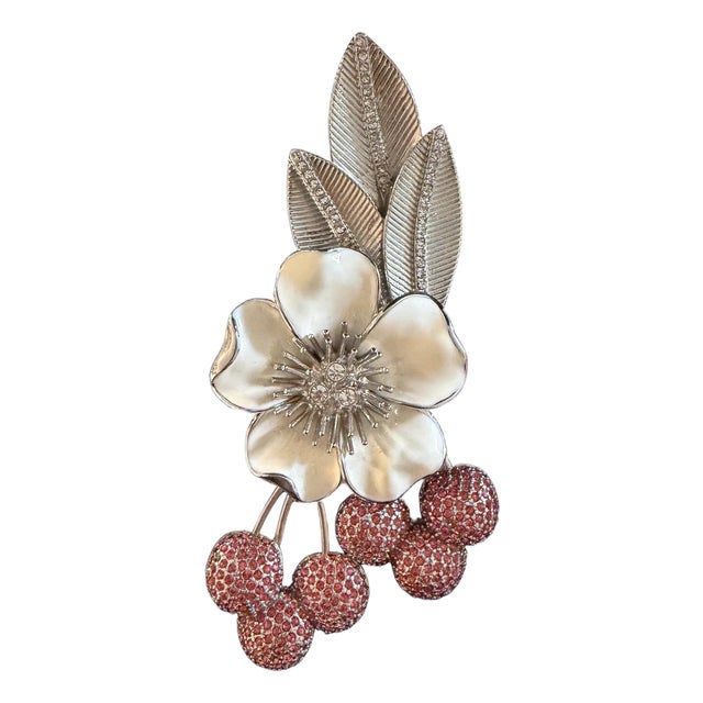 Vintage 1980’s Judith Leiber XL Cherry Blossom Brooch With Swarovski Crystals For Sale