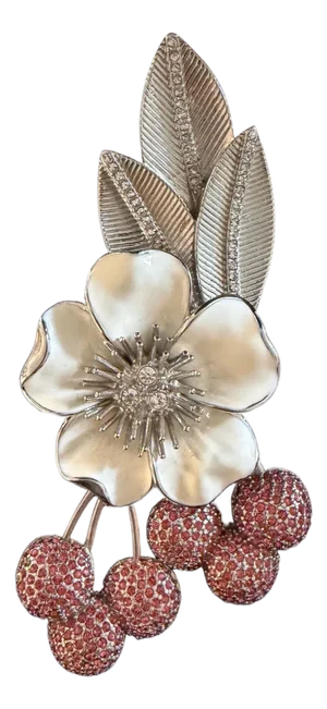Vintage 1980’s Judith Leiber XL Cherry Blossom Brooch With Swarovski Crystals