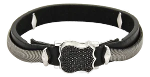 Stephen Webster High Wayman Sterling Black Sapphires & Leather Shield Bracelet