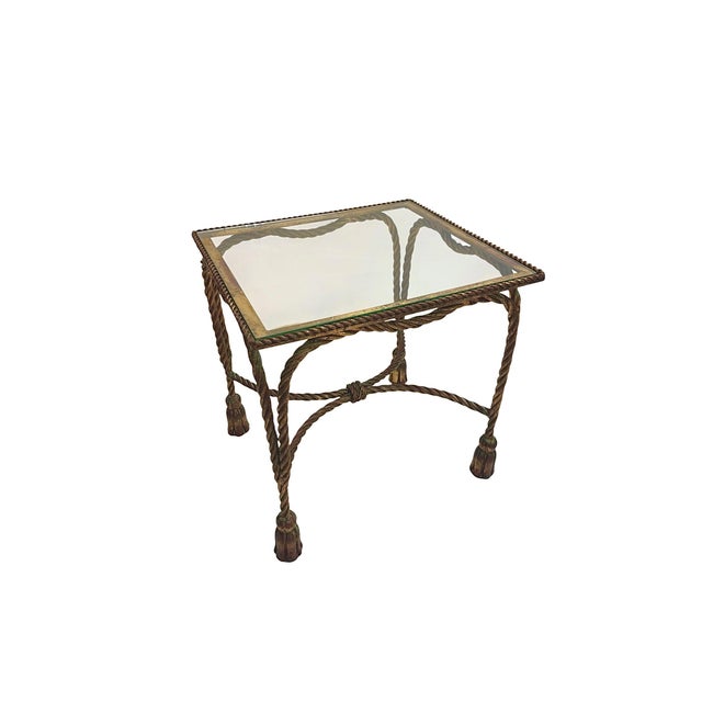 1950s Gilt Hollywood Regency Rope & Tassel Metal and Glass Nesting Tables For Sale In New York - Image 6 of 18