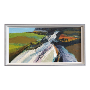 1975 'River Through the Hills' Vintage Original Expressive Swedish Abstract Landscape Oil Painting, Framed