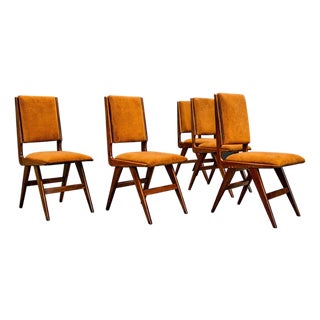 Set of 6 Chairs in Saddle Mohair and Rosewood, Attributed to Forma, 1950s For Sale
