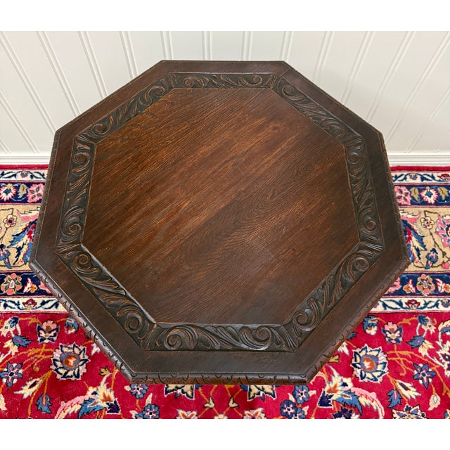 Antique French Octagonal Table Renaissance Revival Barley Twist Oak 24.5"t 19thC For Sale - Image 18 of 18