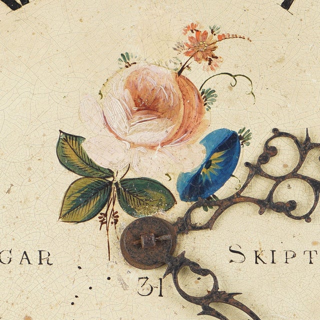 English Japanned Steel Clock Face With English Roses by Edmund Sagar, 1793-1805 For Sale - Image 3 of 8