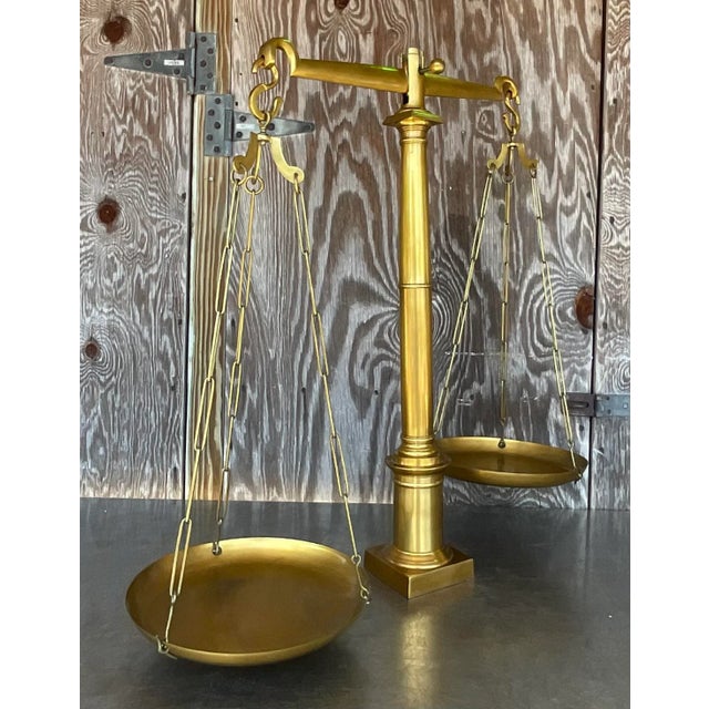 Vintage Boho Monumental Global Views Solid Brass Library Scales For Sale In West Palm - Image 6 of 6