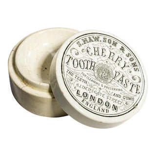 Interesting Antique Victorian S. Maw Son & Sons Cherry Tooth Paste Pot English Apothecary Jar Home Decor For Sale