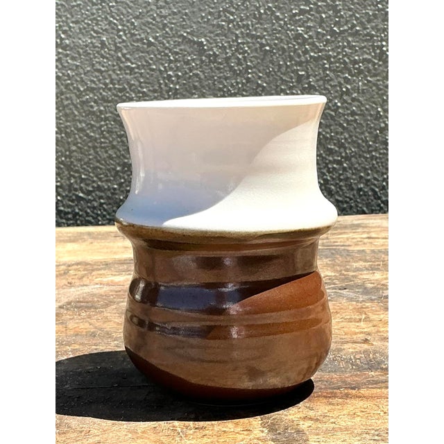 Vintage Two Tone Original Studio Pottery Vase For Sale - Image 4 of 12
