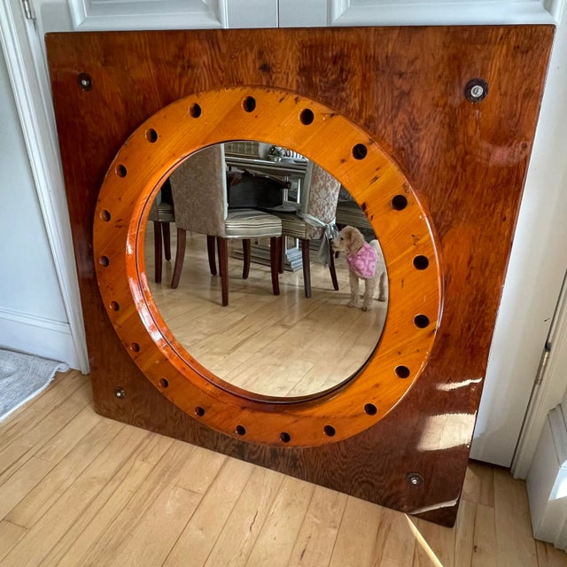 Modern 1970s Industrial Wooden Mirror For Sale - Image 3 of 10