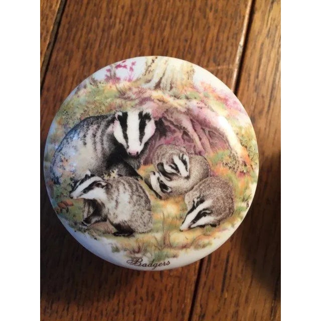 Four porcelain boxes with lids featuring woodland and field wildlife. They can be used for decor, as small trinket boxes...