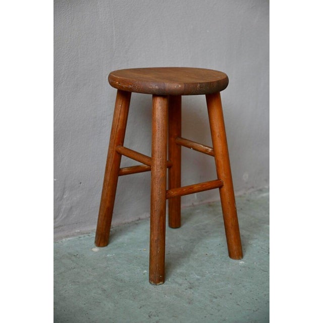 Rustic Farmhouse Stool in Wood For Sale - Image 5 of 9
