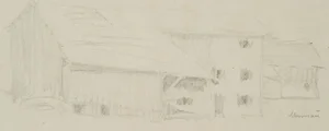 H. Christiansen, Farmhouse with Barn Near Murnau, 1920, Pencil