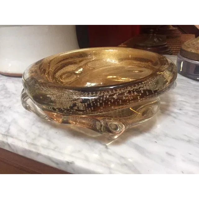 Contemporary 1960s Contemporary Murano Gold Amber Bubble Art Glass Bowl For Sale - Image 3 of 8
