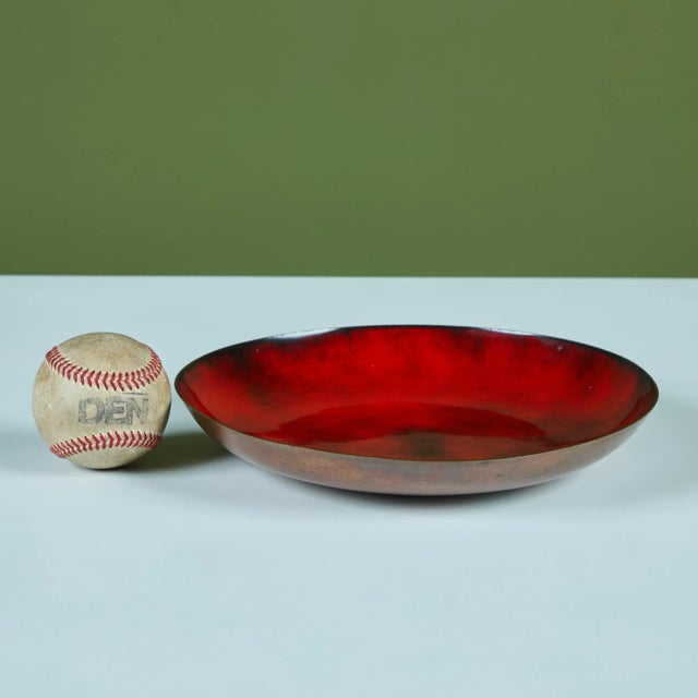 Mid-Century Modern Jade Snow Wong Red Enamel Copper Plate For Sale - Image 3 of 9