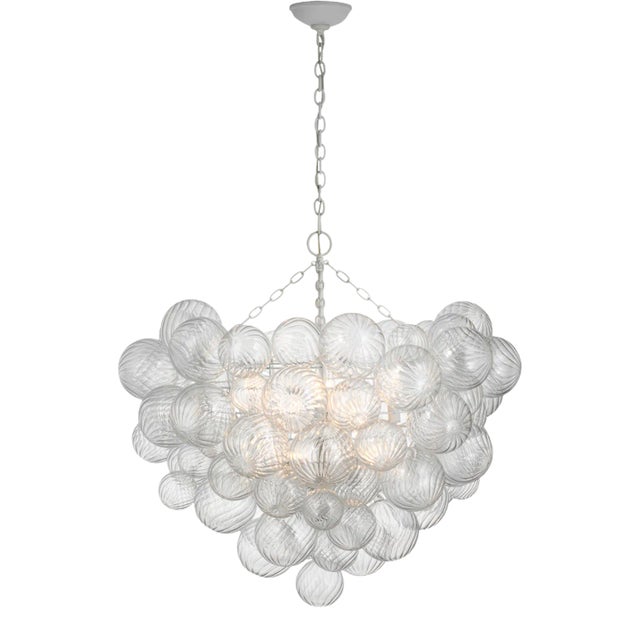 Julie Neill for Visual Comfort Signature Talia Grande Chandelier in Plaster White with Clear Swirled Glass For Sale