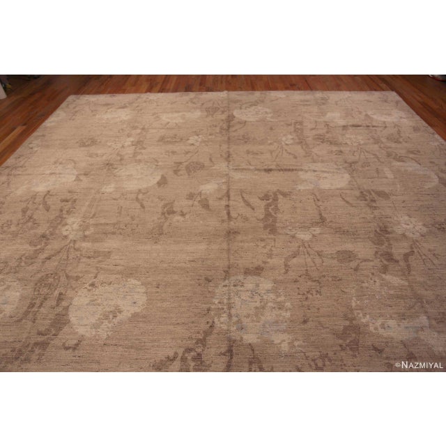 Handmade Modern Neutral Brown Pomegranate Design Wool Area Rug For Sale - Image 4 of 7