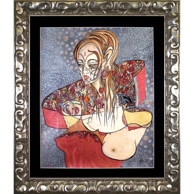 J Renwick Signed Acrylic Painting on Canvas Art Nouveau Female Figure Framed For Sale - Image 12 of 12