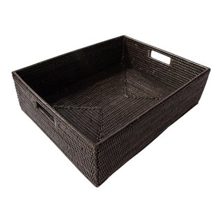 Artifacts Rattan Rectangular Storage Basket in Tudor Black - 20" For Sale