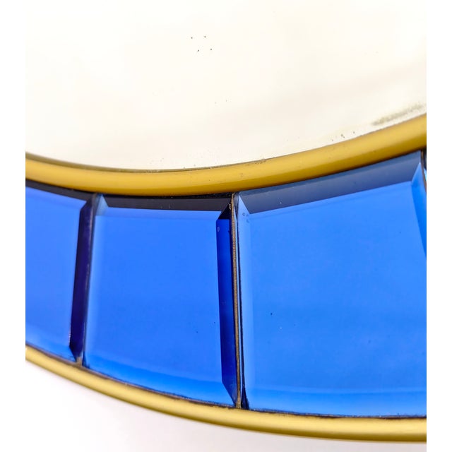Vintage Italian Circular Wall Mirror in Blue Crystal and Brass from Cristal Art, 1950s For Sale - Image 9 of 13