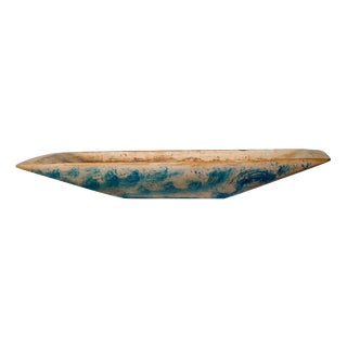 Antique Swedish Wooden Blue Marbled Trough For Sale