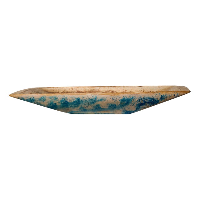 Antique Swedish Wooden Blue Marbled Trough For Sale