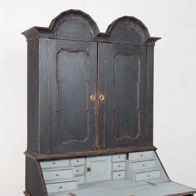 Early 19th Century Danish Black Painted Oak Baroque Secretary For Sale - Image 4 of 11