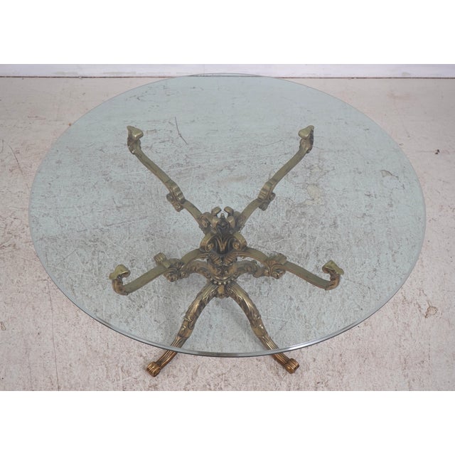 Hollywood Regency Hollywood Regency Brass & Round Glass Pedestal 54 Inch Dining Table For Sale - Image 3 of 11
