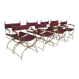1960s Italian Hollywood Regency Chrome and Leather Savonarola Director's Chairs - Set of 8 For Sale