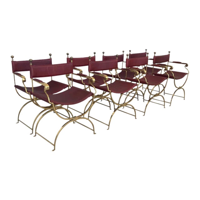 1960s Italian Hollywood Regency Chrome and Leather Savonarola Director's Chairs - Set of 8 For Sale