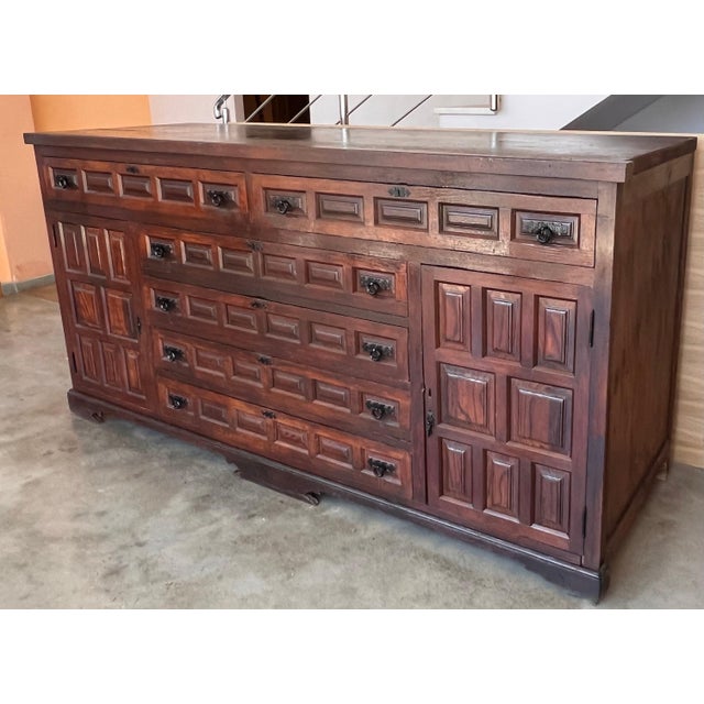 Spanish Large 20th Church Spanish Baroque Carved Walnut Tuscan Credenza or Buffet For Sale - Image 3 of 18