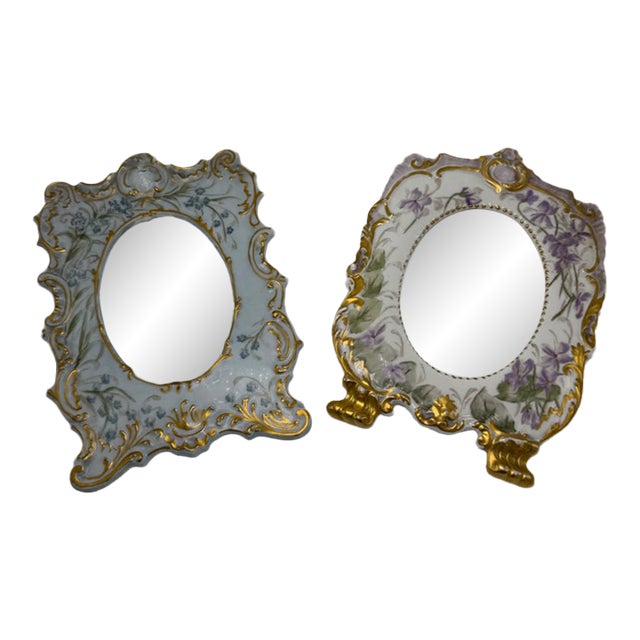 19c Hand Painted Porcelain Frames, Set of 2 For Sale