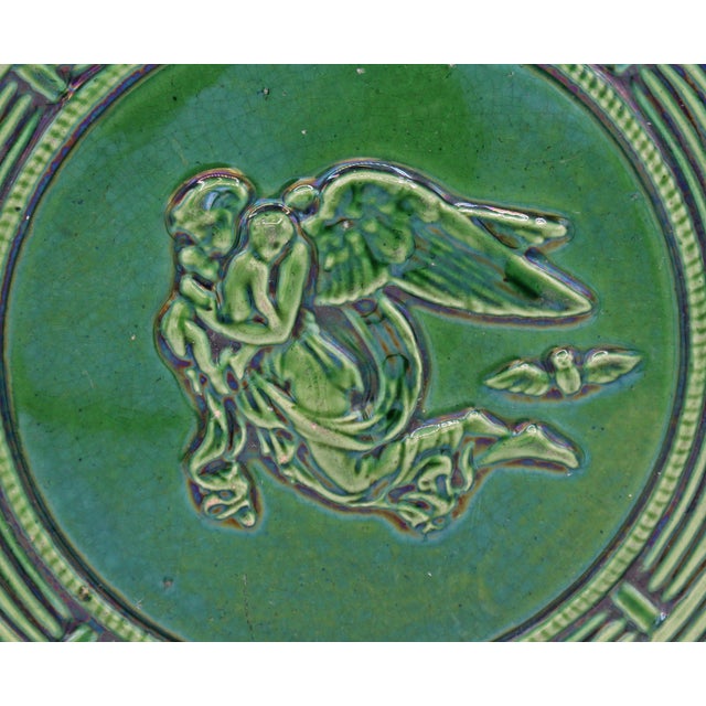 Late 19th Century Late 19th Century Danish Pair of Green Majolica Cabinet Plates For Sale - Image 5 of 9