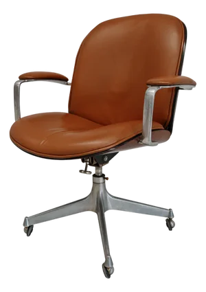 MiM Executive Chair in Natural Cognac Leather and Wood, 1970s
