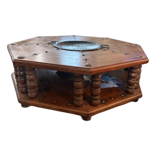 Vintage 1960s Mexican Brazier Coffee Table – Solid Wood & Iron For Sale