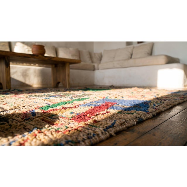 Textile 1930s Multicolor Geometric Antique American Hooked Rug 3'0" X 3'5" Handknotted Wool Carpet For Sale - Image 7 of 7