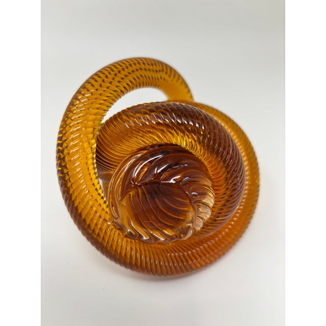 Signed Amber & Cognac Art Glass Infinity Knot Sculpture, Serpentine Texture For Sale - Image 9 of 17