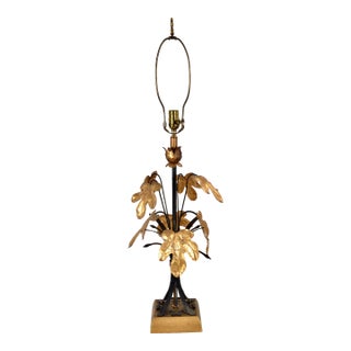 Tole Table Lamp W/ Gilt Oak Leaf Decoration, Italy C 1950s For Sale