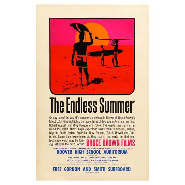 The Endless Summer Original US Film Poster by John Van Hamersveld, 1965 For Sale