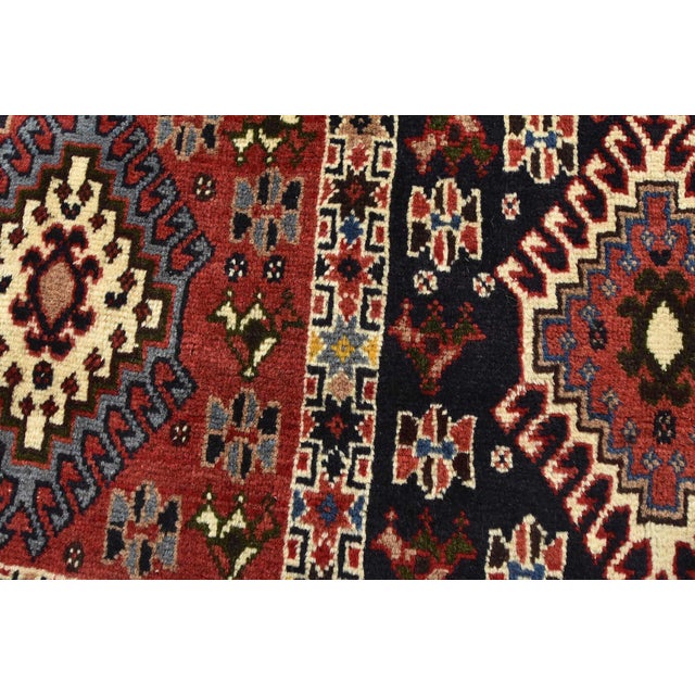 Textile Yalameh Rug 3'4'' X 4'11'' Multicolor Wool Vintage Tribal Hand-Knotted Carpet For Sale - Image 7 of 13