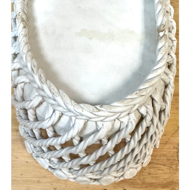 Italian Creamware, in White Rope-Twist Oval Centerpiece Basket, Mid-20th Century For Sale - Image 18 of 18